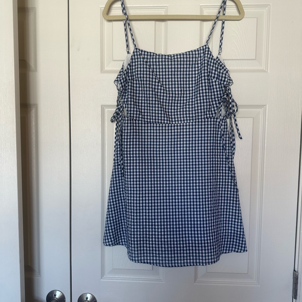 Lulus Side Effects Navy Blue Gingham Side-Tie Mini Dress - Picture 2 of 3